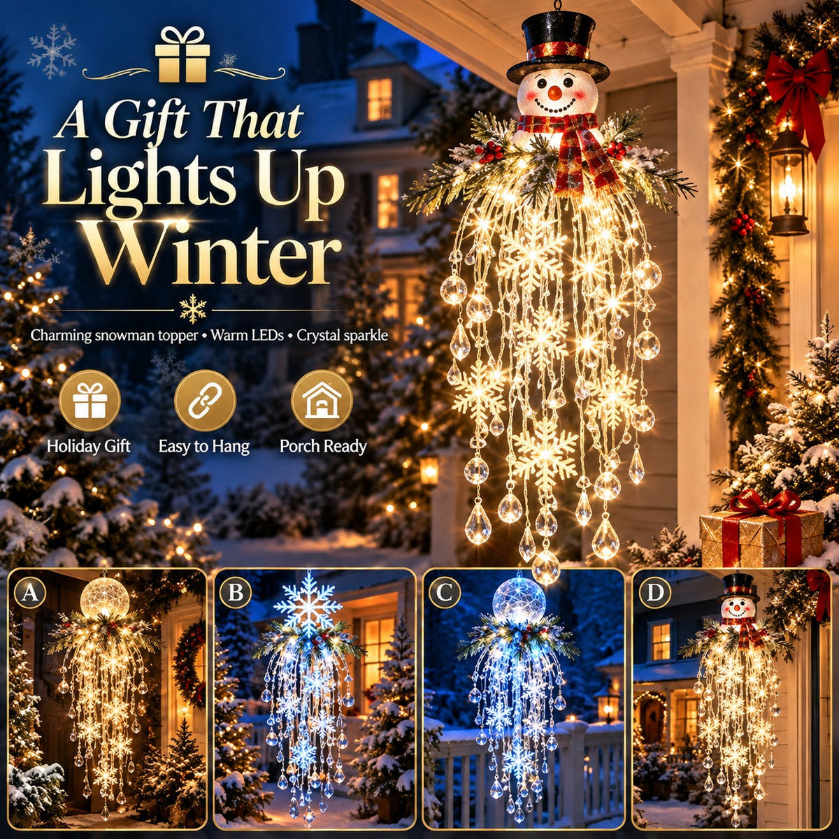 🎁Last Day 50% OFF✨Crystal Falls Christmas Lights—Hanging Snowflakes and Crystal LED Porch Decorations ❄️
