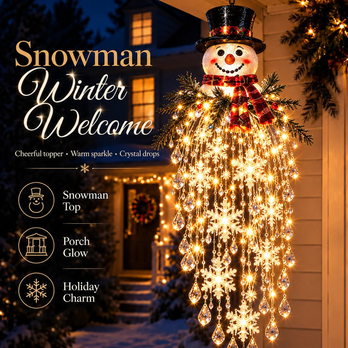 🎁Last Day 50% OFF✨Crystal Falls Christmas Lights—Hanging Snowflakes and Crystal LED Porch Decorations ❄️